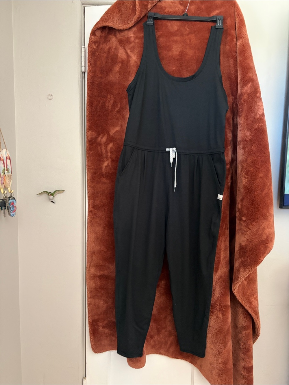 Vuori Black Sleeveless Drawstring Jumpsuit
